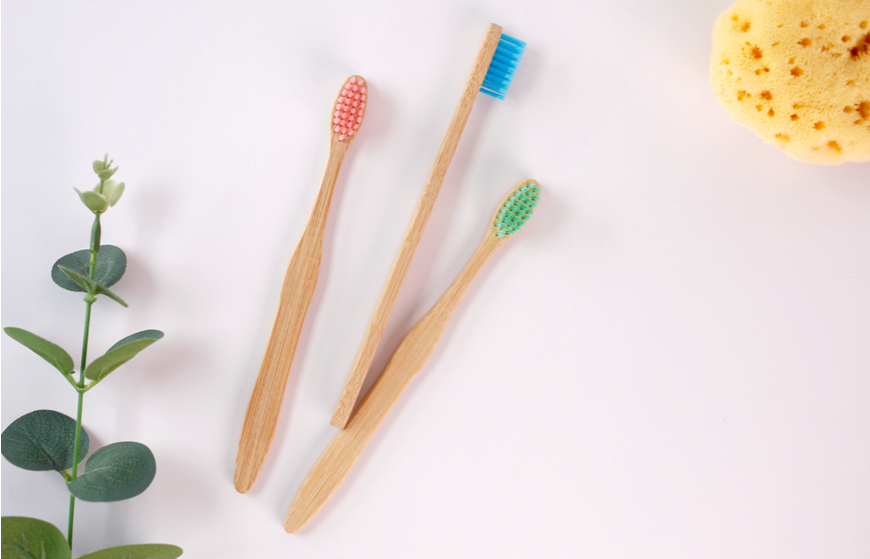 Flat handle bamboo toothbrush for children