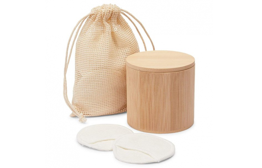Reusable bamboo cotton makeup remover pads with bamboo container