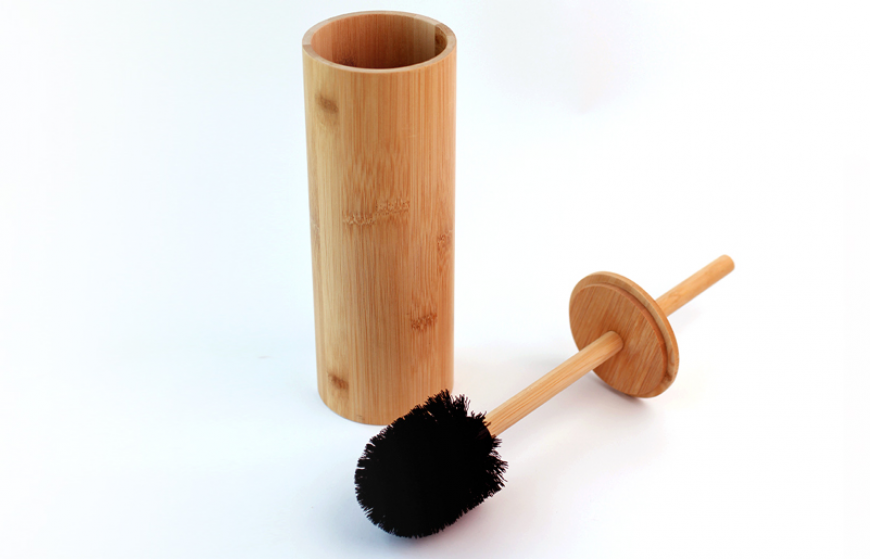 House & Homestyle Round Bamboo Toilet Brush Holder With Nylon Lavatory Brush